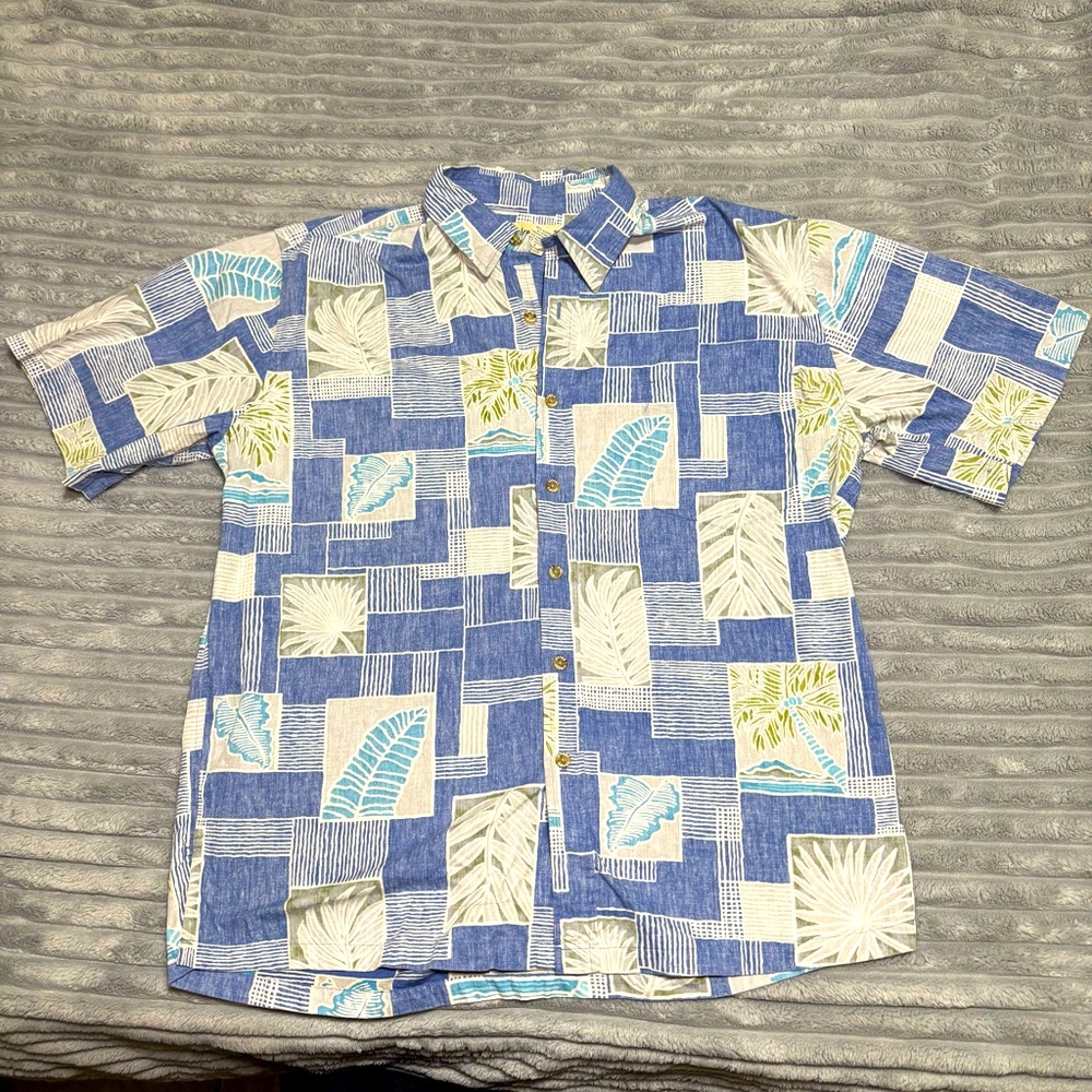 Cooke Street Shirt Mens Large Blue Beige Floral Button Up Short Sleeve‎ Hawaiian